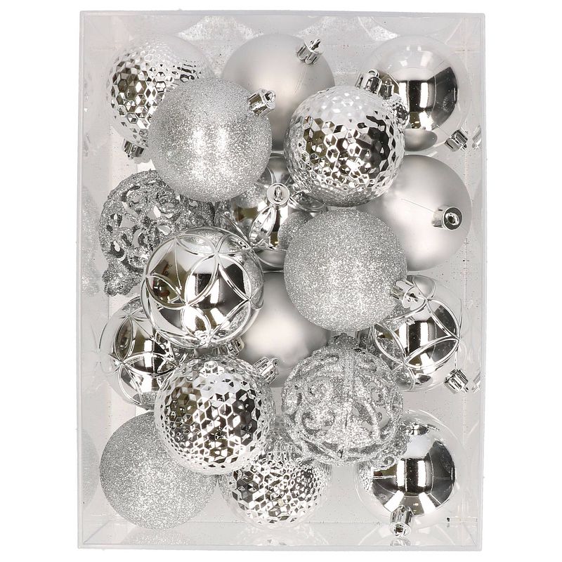 Foto van 37x stuks kunststof kerstballen zilver 6 cm - kerstbal