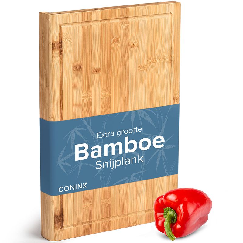 Foto van Bamboe snijplank werkblad met steunrand ba-426 2.5cm dik - snijplank hout coninx
