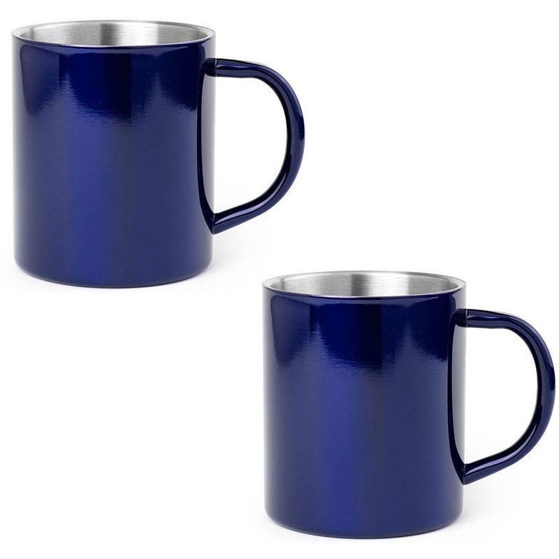 Foto van 2x drinkbekers/mokken blauw rvs 280 ml - bekers