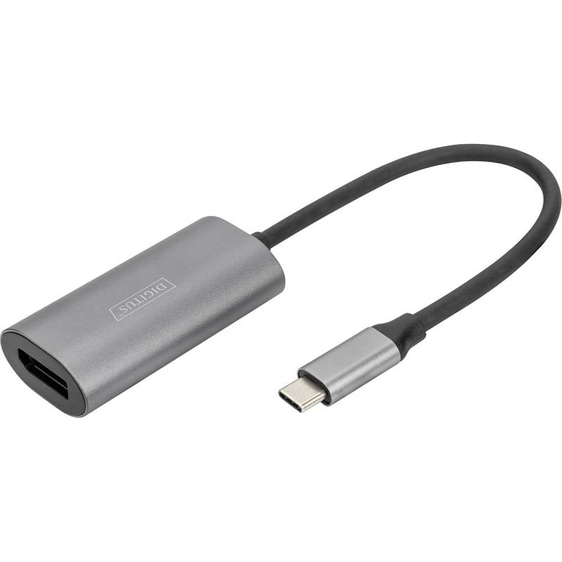 Foto van Digitus da-70824 displayport / usb-c adapter [1x usb-c - 1x displayport bus] zwart afgeschermd, rond 0.2 m