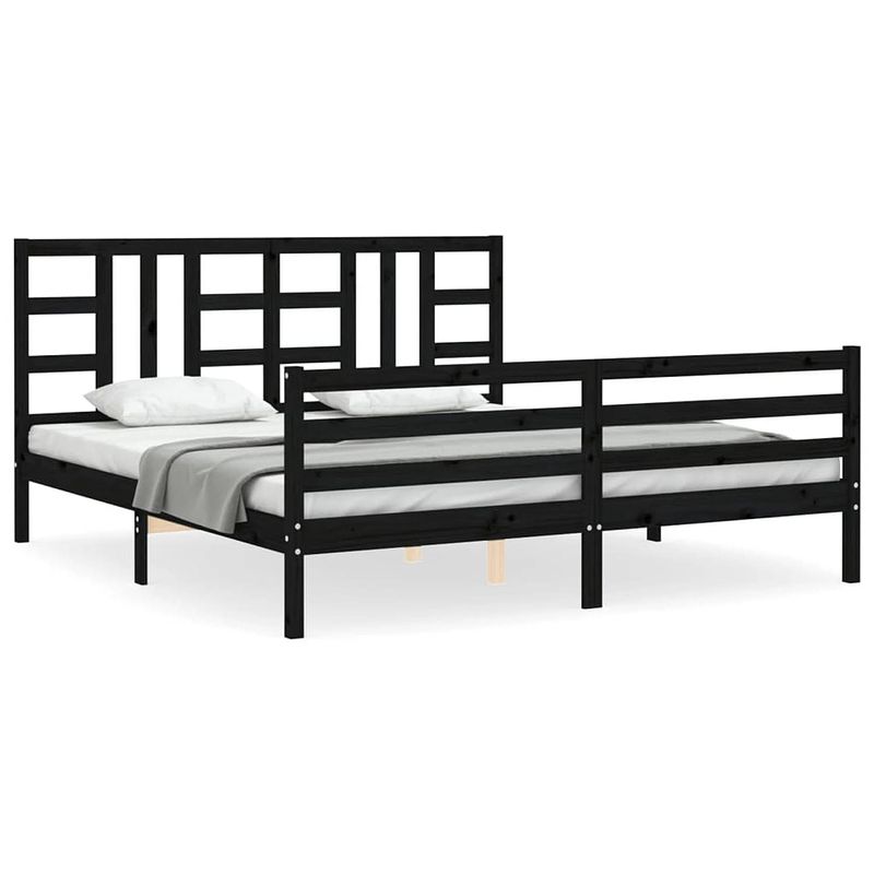 Foto van The living store massief grenenhouten bedframe - 205.5 x 185.5 x 100 cm - zwart