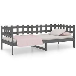 Foto van The living store logeerbed grenenhout 3-zijdig bedhek gelat design veelzijdig bed met extra opbergruimte - grijs -