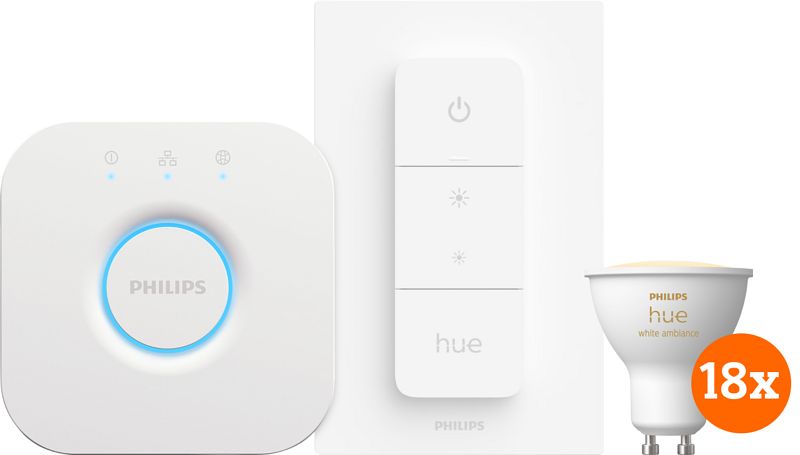 Foto van Philips hue white ambiance gu10 18-pack + dimmer