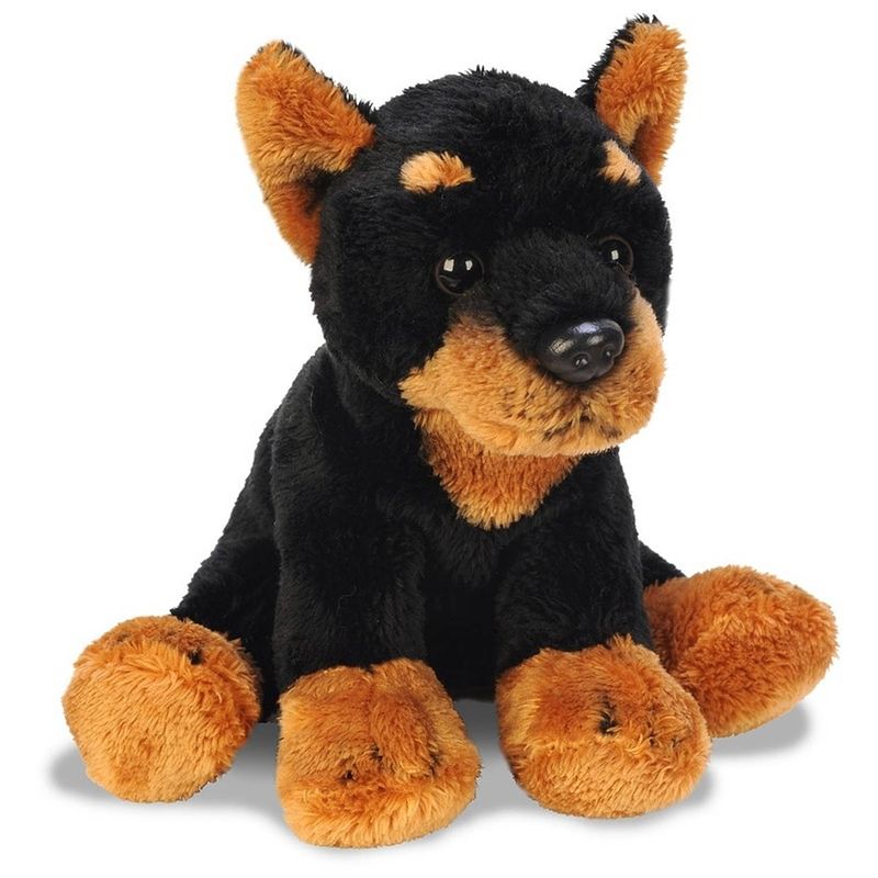 Foto van Pluche bruin met zwarte doberman knuffel 13 cm - dobermannen honden knuffels - speelgoed voor kinderen