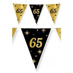 Foto van 3x stuks leeftijd verjaardag feest vlaggetjes 65 jaar geworden zwart/goud 10 meter - vlaggenlijnen