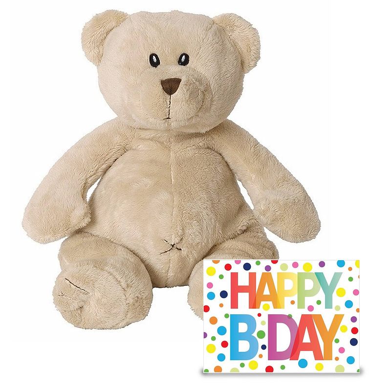 Foto van Verjaardag cadeau knuffelbeer 40 cm met xl happy birthday wenskaart - knuffelberen
