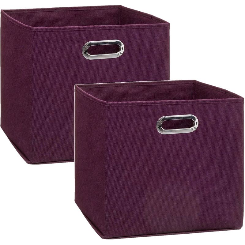 Foto van Set van 2x stuks opbergmand/kastmand 29 liter aubergine paars linnen 31 x 31 x 31 cm - opbergmanden