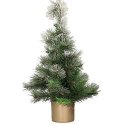 Foto van Besneeuwde kunstboom/kunst kerstboom 60 cm met gouden pot - kunstkerstboom