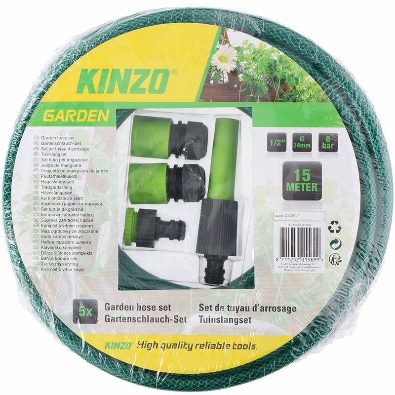Foto van Kinzo tuinslang met sproeikop set 15 meter groen/zwart