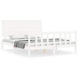 Foto van The living store bedframe massief grenenhout - 205.5 x 165.5 x 82.5 cm - multiplex lattenbodem - functioneel hoofd- en