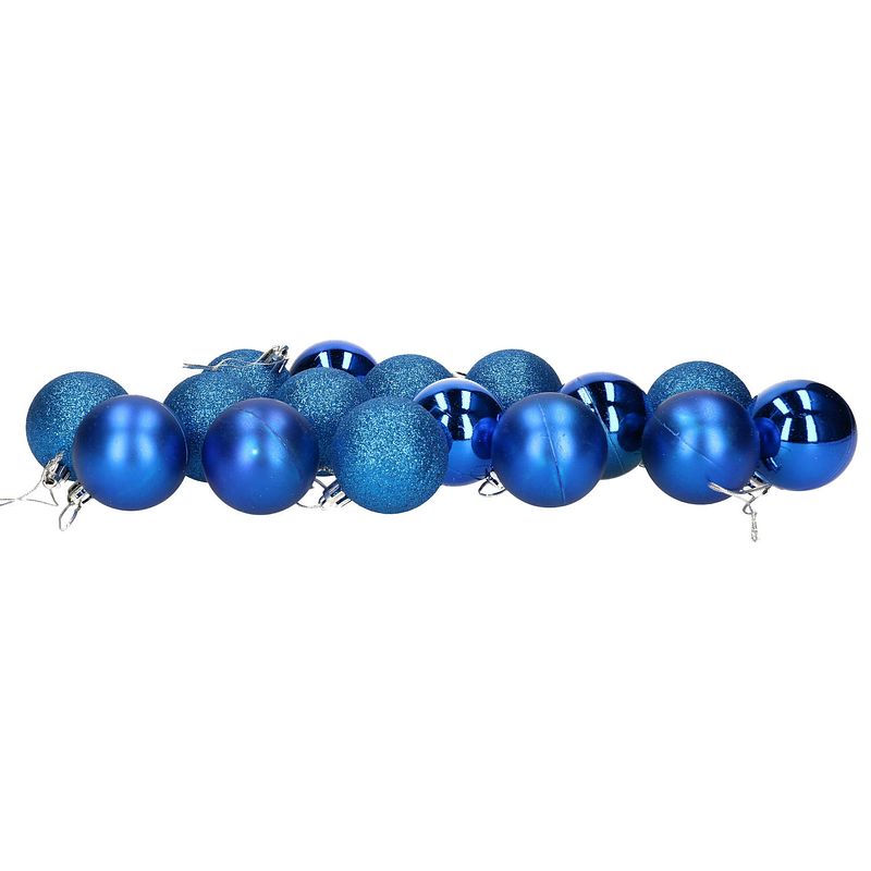 Foto van 16x stuks kerstballen blauw mix van mat/glans/glitter kunststof 5 cm - kerstbal