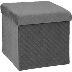 Foto van Atmosphera poef/hocker/voetenbankje - opbergbox - fluweel donkergrijs - po/mdf - 31 x 31 x 31 cm - poefs