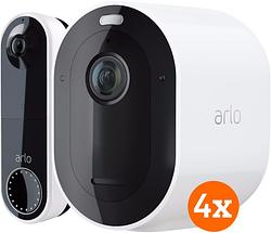 Foto van Arlo pro 4 beveiligingscamera wit 4-pack + arlo draadloze video doorbell wit