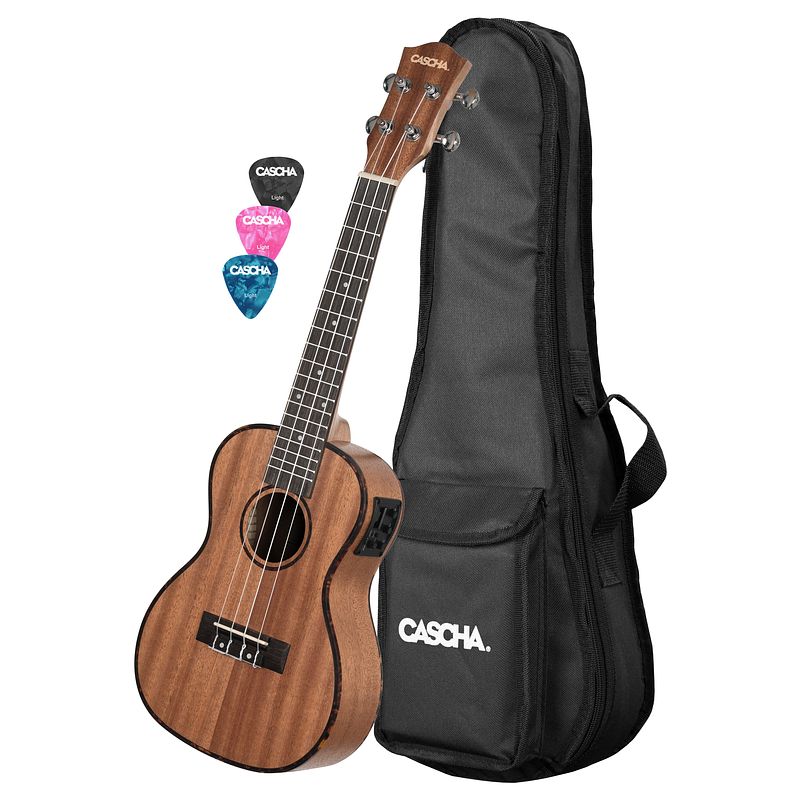 Foto van Cascha hh 2035el concert ukelele mahonie met pick-up en gigbag linkshandig