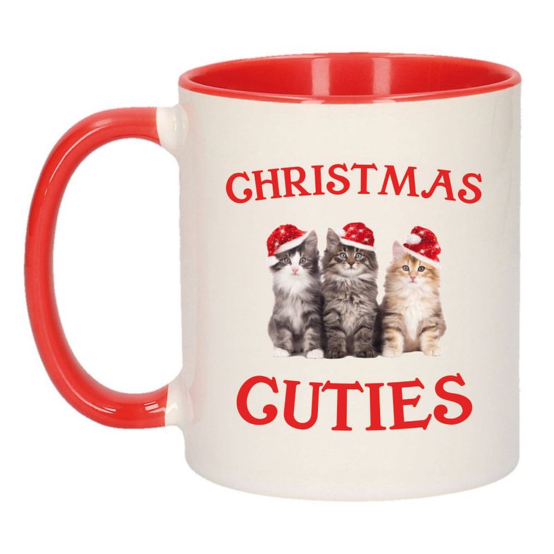 Foto van Christmas cuties kerstcadeau kerstmok rood met kittens 300 ml - bekers