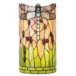 Foto van Clayre & eef tiffany wandlamp cilinder dragonfly blue serie - oranje, groen, multi colour - ijzer, glas