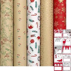 Foto van Winter garden - kerstpapier assortiment cadeaupapier inpakpapier - 2 meter x 70 cm - 5 rollen - inclusief labels