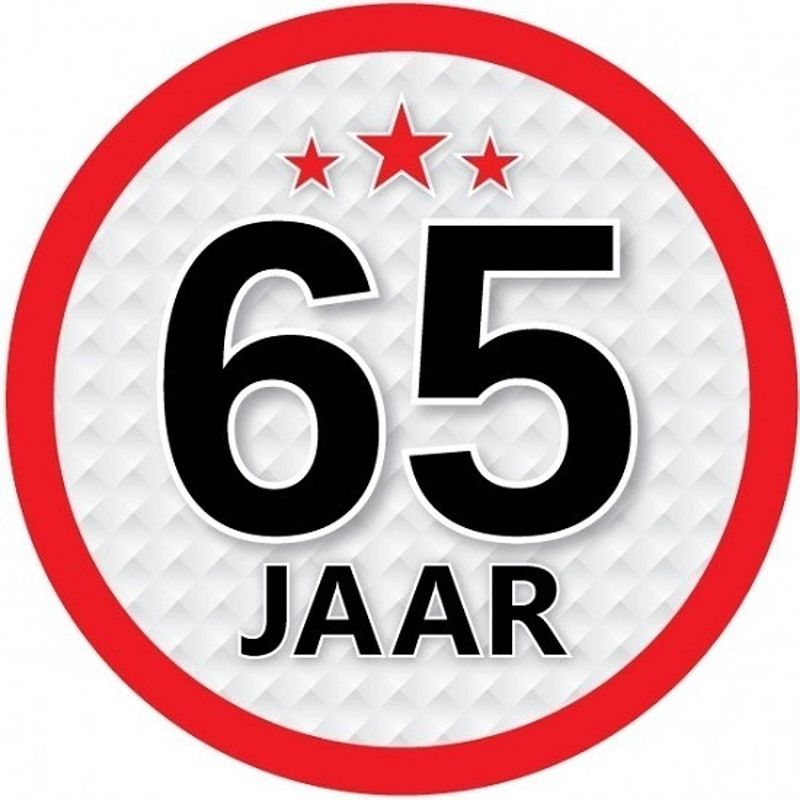 Foto van 10x 65 jaar leeftijd stickers rond 15 cm verjaardag versiering - feeststickers