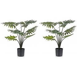Foto van 2x groene philodendron kunstplant 60 cm in zwarte pot - kunstplanten/nepplanten