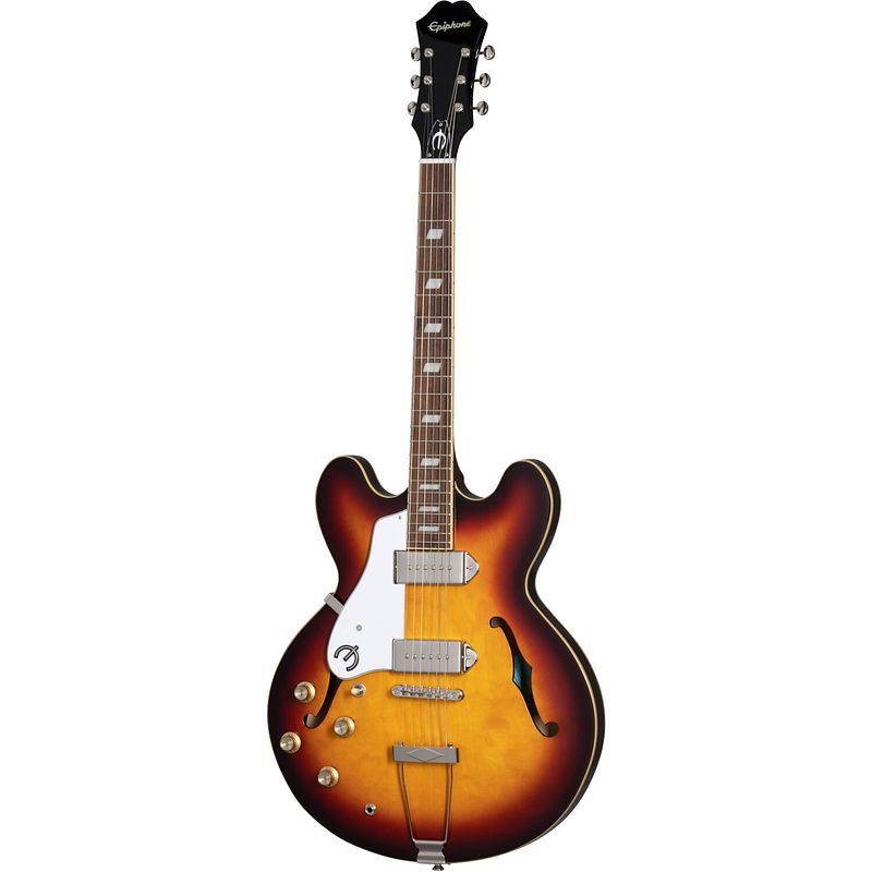 Foto van Epiphone original collection casino lh vintage sunburst linkshandige semi-akoestische gitaar met premium gigbag