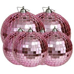 Foto van Grote discobal kerstballen - 6x stuks - roze - 8 en 10 cm - kunststof - kerstbal