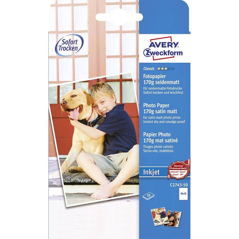 Foto van Avery-zweckform classic photo paper inkjet c2743-50 fotopapier 10 x 15 cm 180 g/m² 50 vellen zijdemat