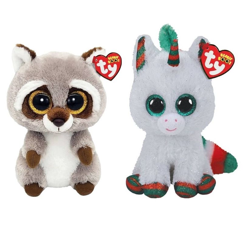 Foto van Ty - knuffel - beanie boo's - racoon & christmas unicorn