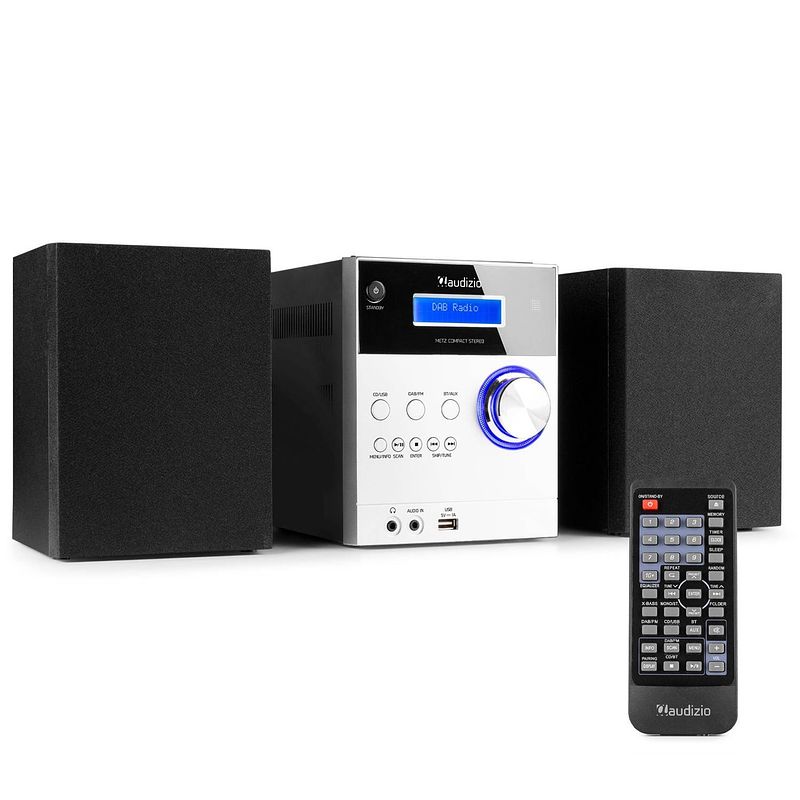 Foto van Stereo set met cd speler en radio - audizio metz - bluetooth - aux - alarm - aluminium