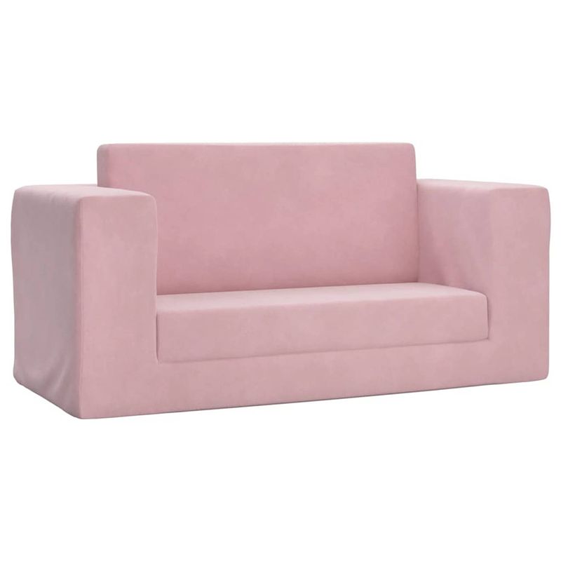 Foto van The living store kinderbank minisofa - roze - 84 x 38.5 x 37 cm - zacht pluche - schuimvulling