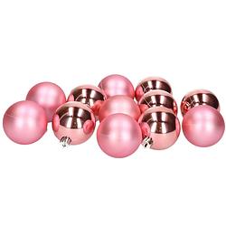 Foto van 12x stuks kunststof kerstballen bubblegum roze 6 cm glans/mat - kerstbal