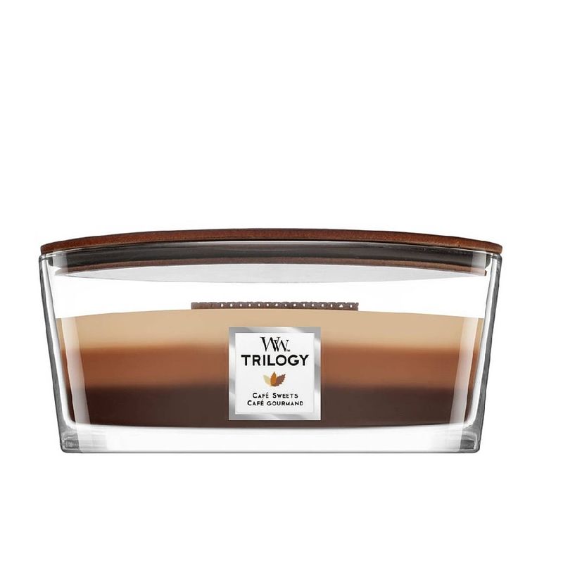 Foto van Woodwick kaars ellipse trilogy café sweets - 9 cm / 19 cm