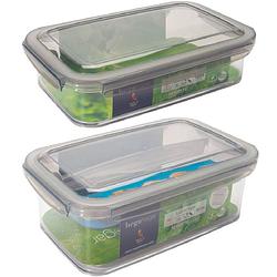 Foto van 2x voorraad/vershoudbakjes 1,2 en 1,9 liter met tray transparant/grijs plastic 24 x 15 cm - vershoudbakjes