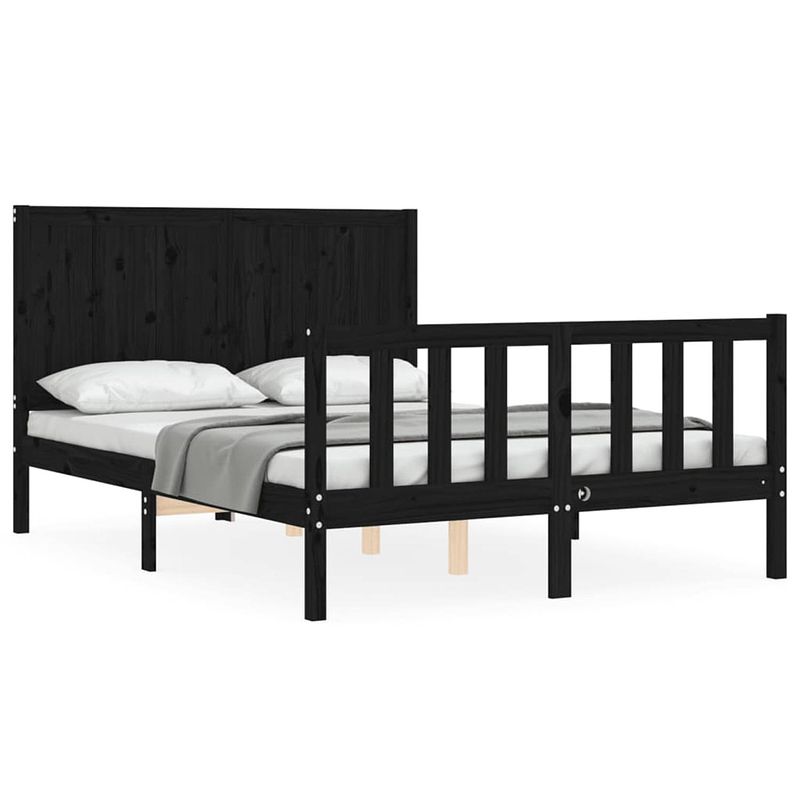 Foto van The living store bedframe massief grenenhout - 195.5 x 125.5 x 100 cm - zwarte kleur