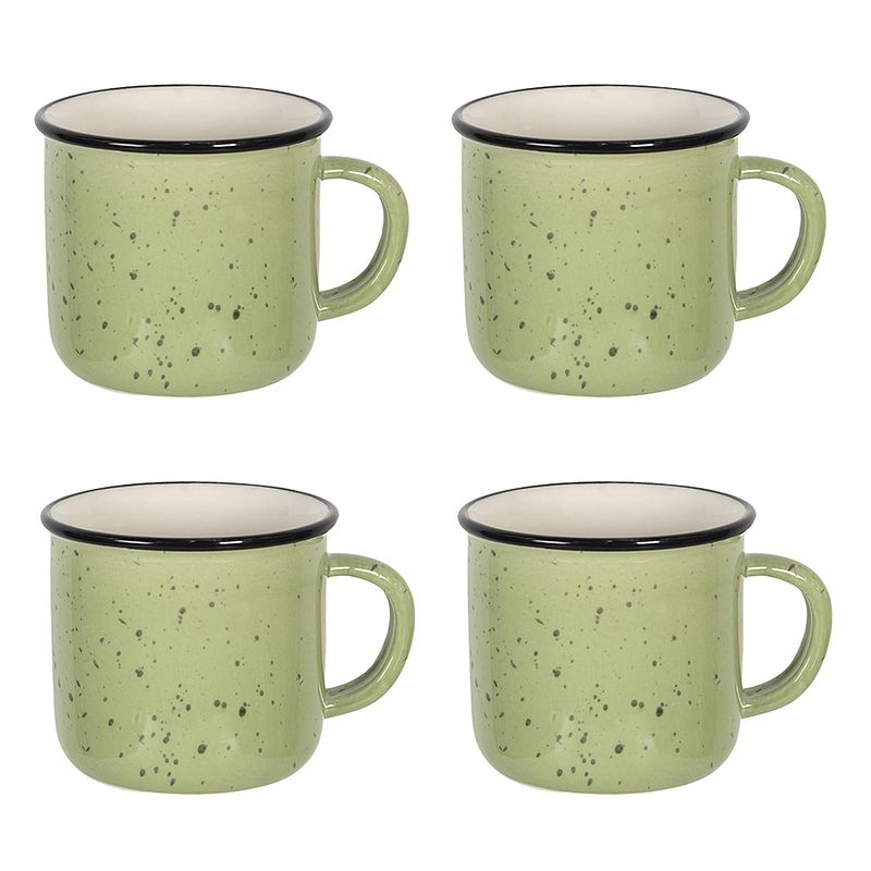 Foto van Haes deco - mokken set van 4 - 15x11x9 cm / 300 ml - keramiek - casual green