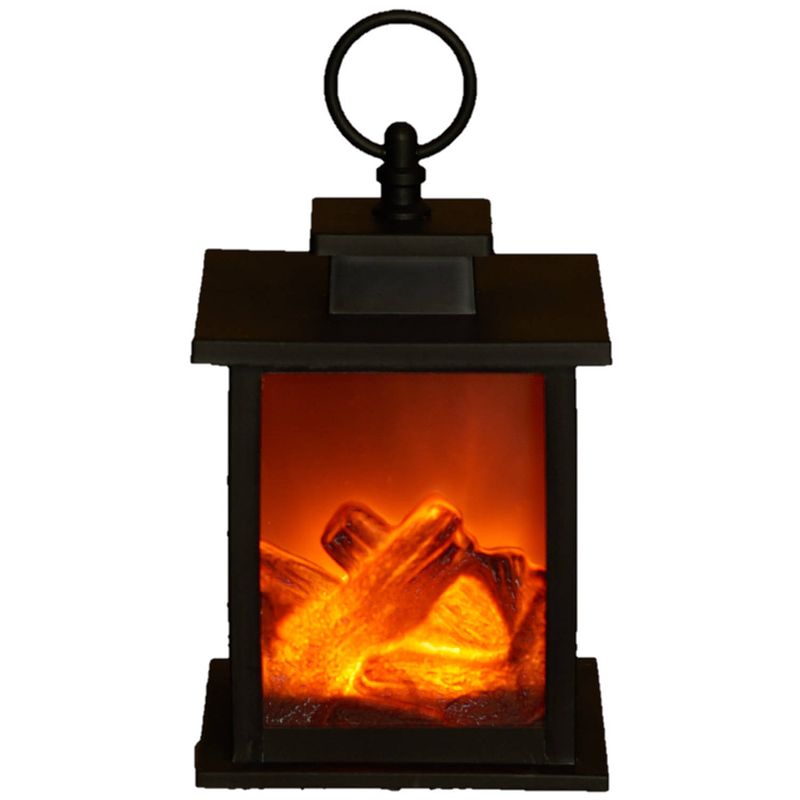 Foto van Sfeerhaard/open haard lantaarn zwart met led verlichting l12 x b12 x h18,5 cm - lantaarns