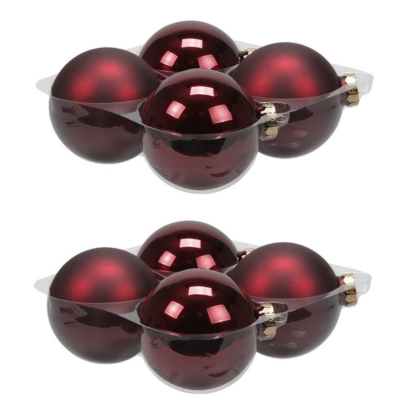 Foto van 8x stuks glazen kerstballen donkerrood 10 cm mat/glans - kerstbal