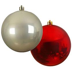 Foto van Grote decoratie kerstballen - 2x st - 20 cm - champagne en rood - kunststof - kerstbal