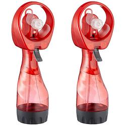 Foto van Cepewa ventilator/waterverstuiver voor in je hand - 2x - verkoeling in zomer - 25 cm - rood - handventilatoren