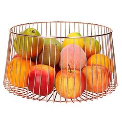 Foto van Metalen fruitmand/fruitschaal koper rond 30 x 16 cm - fruitschalen
