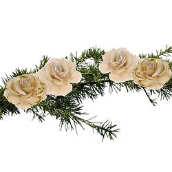 Foto van 4x stuks decoratie bloemen rozen goud op clip 9 cm - kersthangers