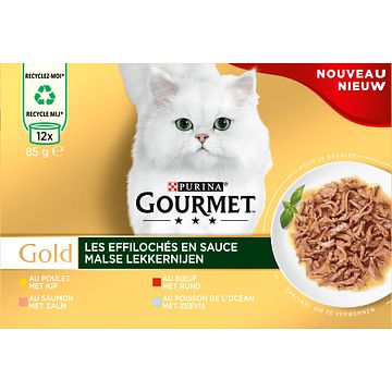 Foto van Gourmet gold malse lekkernijen kattenvoer nat met kip, zalm, rund en zeevis bij jumbo
