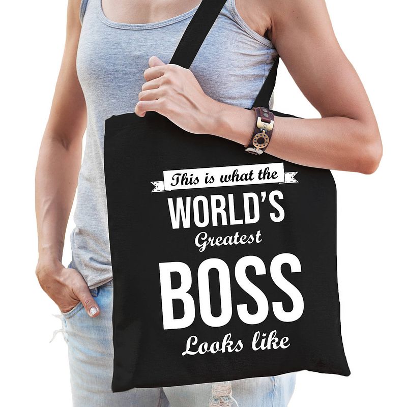 Foto van Worlds greatest boss bazin cadeau tas zwart voor dames - feest boodschappentassen