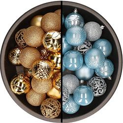 Foto van Kunststof kerstballen 74x stuks goud en lichtblauw 6 cm - kerstbal