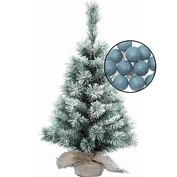 Foto van Mini kerstboom besneeuwd met verlichting - in jute zak - h60 cm - blauw - kunstkerstboom