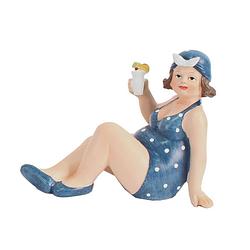 Foto van Woonkamer decoratie beeldje - zittend - dikke dame - donkerblauw badpak - 17 cm - beeldjes