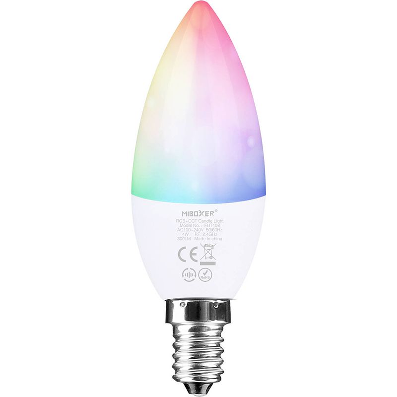 Foto van Mi-light miboxer - led lamp - smart kaarslamp - wifi led - slimme led - 4w - e14 fitting - rgb+cct - aanpasbare kleur -