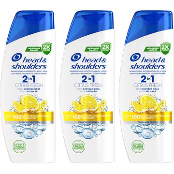 Foto van Head & shoulders citrus fresh 2in1 antiroos shampoo vet haar 3x300ml. dagelijks gebruik bij jumbo