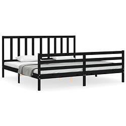 Foto van The living store bedframe - massief grenenhout - multiplex lattenbodem - functioneel hoofd- en voeteneinde - zwart -