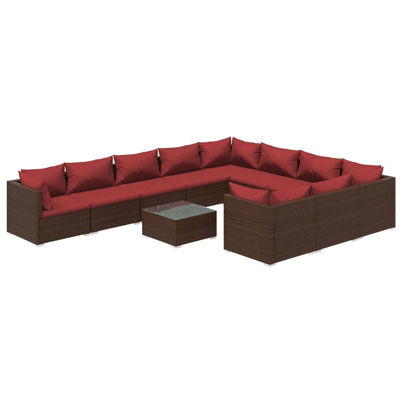 Foto van Vidaxl 11-delige loungeset met kussens poly rattan bruin