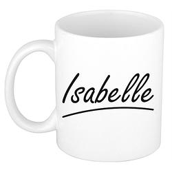 Foto van Naam cadeau mok / beker isabelle met sierlijke letters 300 ml - naam mokken